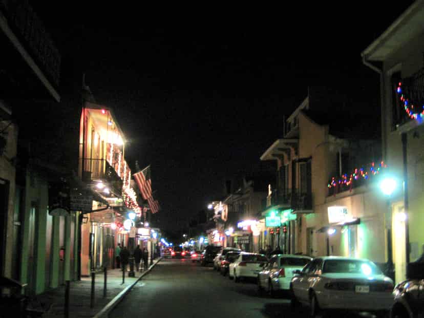 Historic French Quarter street at night