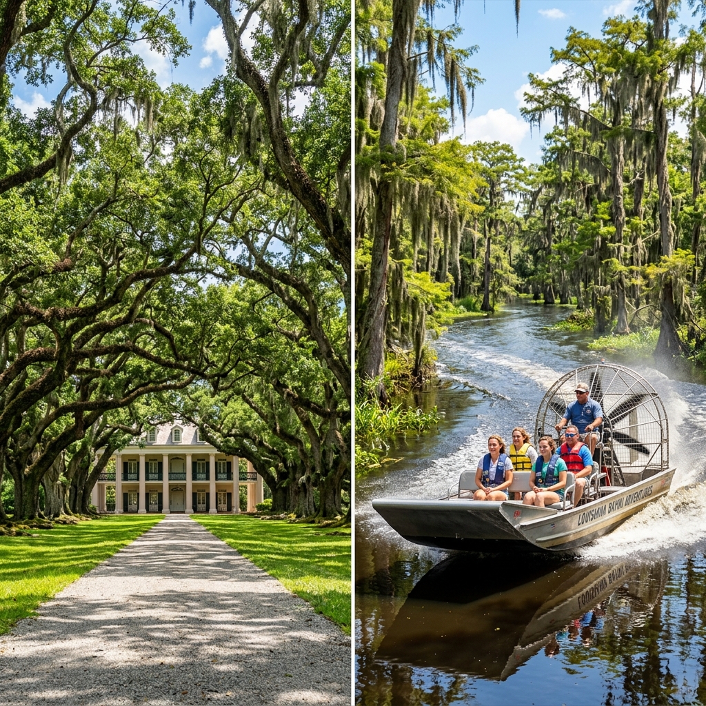 Swamp boat cruise and Oak Alley Plantation combination tour